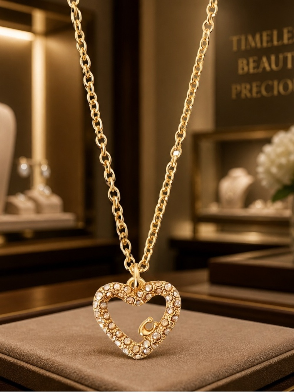 🌸COACH Gold Crystal Open Heart Pendant Necklace🌸